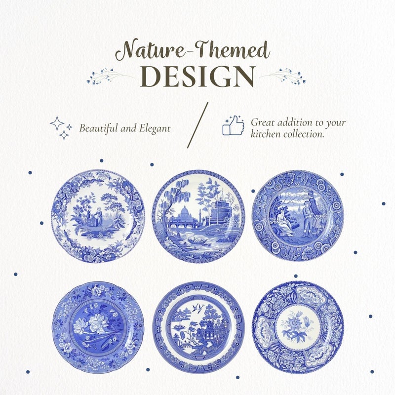 Spode Blue Room Georgian Plate Set, Set of 6 - Decorative 10.5-Inch Earthenware Plates Featuring Botanical & Historic Designs - Vintage Dinnerware Set for Dining or Display - Made in England - Image 3